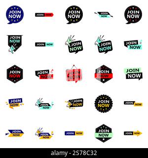 Join Now 25 High quality Typographic Elements to drive sign ups Stock Vector