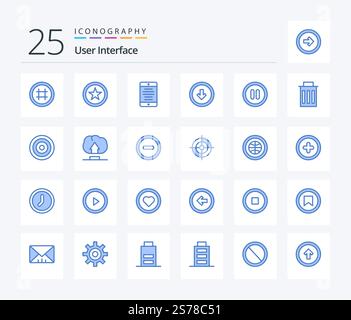 User Interface 25 Blue Color icon pack including pause. down. mobile phone. user interface. button Stock Vector