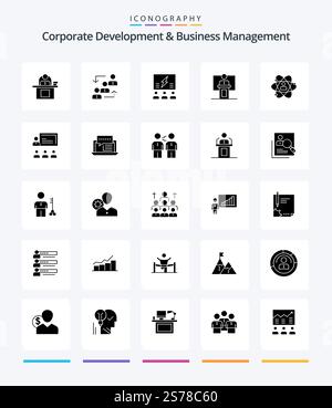 Creative Corporate Development And Business Management 25 Glyph Solid Black icon pack  Such As solution. group. advancement. brainstorming. staff Stock Vector