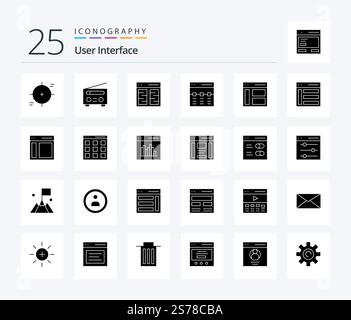 User Interface 25 Solid Glyph icon pack including hero. communication. user. user. content Stock Vector