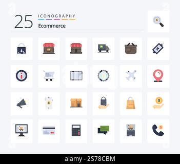 Ecommerce 25 Flat Color icon pack including ecommerce. ecommerce. buy. cart. truck Stock Vector