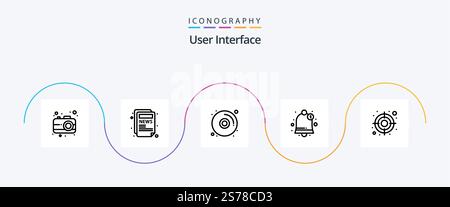 User Interface Line 5 Icon Pack Including . dvd. user. audience Stock Vector