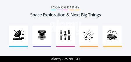 Space Exploration And Next Big Things Glyph 5 Icon Pack Including space. asteroid. cryonics. space. platform. Creative Icons Design Stock Vector