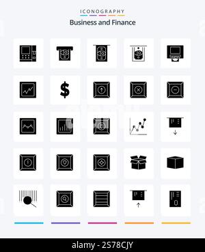 Creative Finance 25 Glyph Solid Black icon pack  Such As box. chart. box. analytics. delete Stock Vector