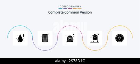 Complete Common Version Glyph 5 Icon Pack Including university. education. storage. degree. fashion Stock Vector