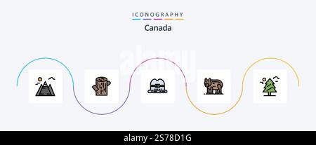 Canada Line Filled Flat 5 Icon Pack Including . weald. canada. tree. canada Stock Vector