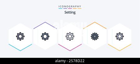 Setting 25 FilledLine icon pack including . wheel. Stock Vector