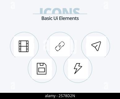 Basic Ui Elements Line Icon Pack 5 Icon Design. stopwatch. camposs. paper. media. pause Stock Vector
