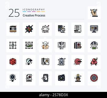 Creative Process 25 Line Filled icon pack including process. modeling. coffee. process. file Stock Vector