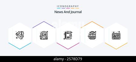 News 25 Line icon pack including play. news. pushpin. live. world wide Stock Vector