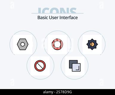 Basic Line Filled Icon Pack 5 Icon Design. basic. mobile. user. interface. application Stock Vector