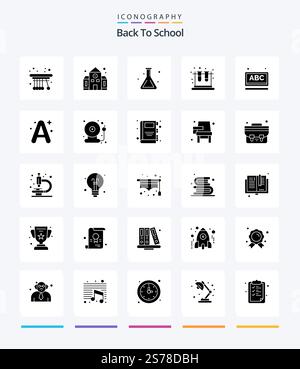 Creative Back To School 25 Glyph Solid Black icon pack  Such As learning. education. school. test. school Stock Vector