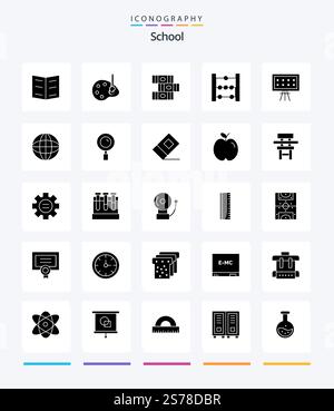Creative School 25 Glyph Solid Black icon pack  Such As world. education. education. board. math Stock Vector