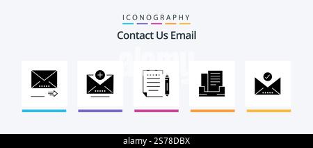 Email Glyph 5 Icon Pack Including select. email. mail. check mark. outbox. Creative Icons Design Stock Vector