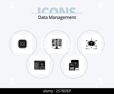 Data Management Glyph Icon Pack 5 Icon Design. data . computer. documents . microchip . chip Stock Vector