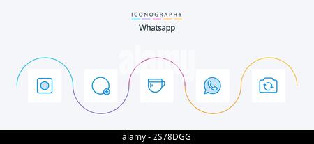Whatsapp Blue 5 Icon Pack Including basic. camera. tea. watts app. chat Stock Vector