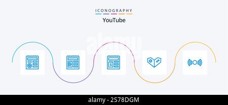 Youtube Blue 5 Icon Pack Including ui. essential. money. basic. videogame Stock Vector