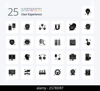 User Experience 25 Solid Glyph icon pack including message. callout. people. chat. customer Stock Vector
