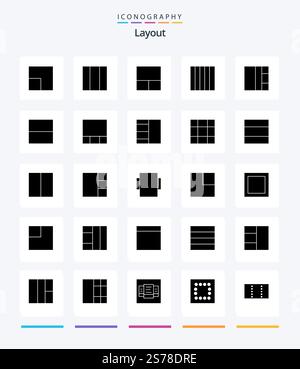 Creative Layout 25 Glyph Solid Black icon pack  Such As table. layout. view. wireframe. scale Stock Vector
