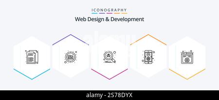 Web Design And Development 25 Line icon pack including development. api. scan. mobile. coding Stock Vector