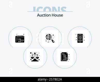 Auction Glyph Icon Pack 5 Icon Design. online sale. hammer. legal. auction. balance Stock Vector