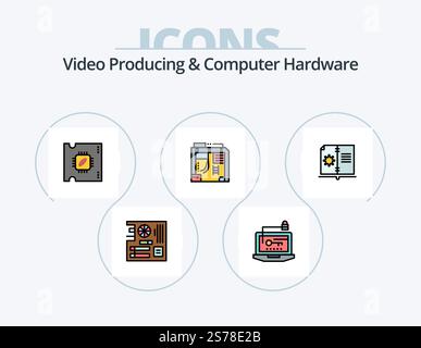 Video Producing And Computer Hardware Line Filled Icon Pack 5 Icon Design. connection. processor chip. mouse. processor. cpu Stock Vector