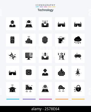 Creative Technology 25 Glyph Solid Black icon pack  Such As glasses. computing. imagination. computer. man Stock Vector