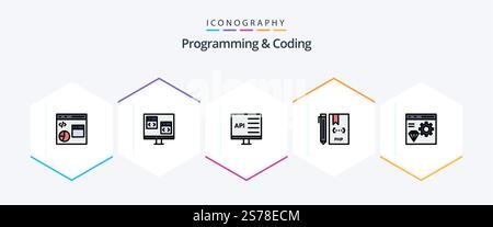 Programming And Coding 25 FilledLine icon pack including coding. app. develop. php. development Stock Vector