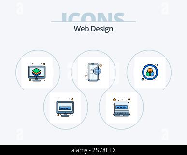 Web Design Line Filled Icon Pack 5 Icon Design. . web. expensive. homepage. web Stock Vector
