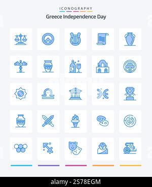 Creative Greece Independence Day 25 Blue icon pack  Such As nation. greece. harp. culture. text Stock Vector