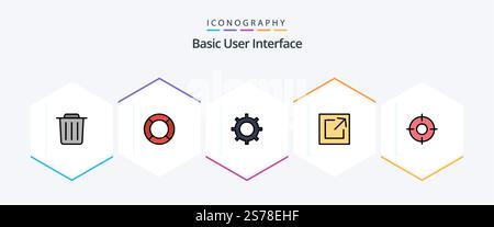 Basic 25 FilledLine icon pack including location. basic. basic. share. export Stock Vector