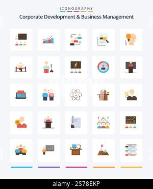Creative Corporate Development And Business Management 25 Flat icon pack  Such As work. promotion. graph. ladder. advancement Stock Vector