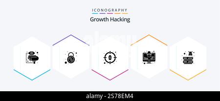 Hacking 25 Glyph icon pack including virus. hacker. security. computer. protection Stock Vector