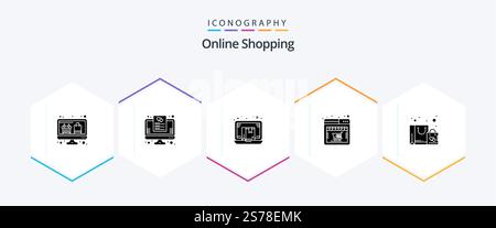 Online Shopping 25 Glyph icon pack including bag. web. box. shop. online Stock Vector
