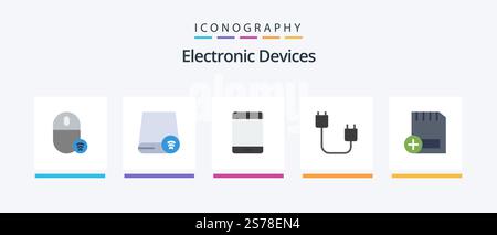 Devices Flat 5 Icon Pack Including devices. computers. gadget. ipad. gadget. Creative Icons Design Stock Vector