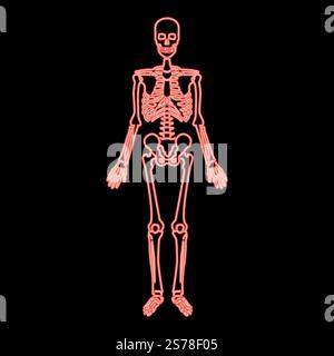 Neon skeleton human red color vector illustration image flat style light. Neon skeleton human red color vector illustration image flat style Stock Vector
