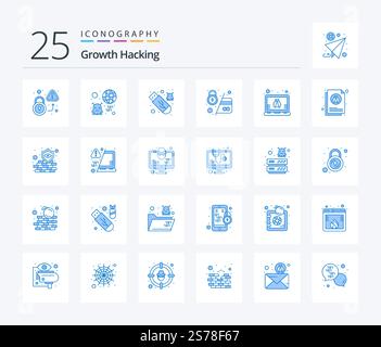 Hacking 25 Blue Color icon pack including pay lock. card. infection. atm. usb Stock Vector