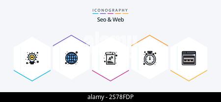 Seo and Web 25 FilledLine icon pack including web. time. document. mobile. alert Stock Vector