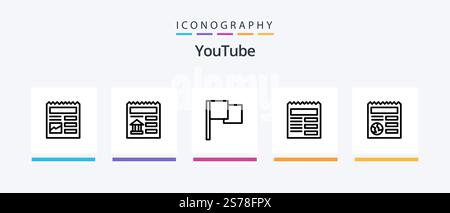 Youtube Line 5 Icon Pack Including globe. basic. gear. mark. help. Creative Icons Design Stock Vector