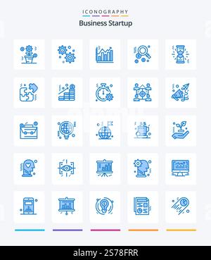 Creative Business Startup 25 Blue icon pack  Such As pieces. loading. business. hourglass. search Stock Vector