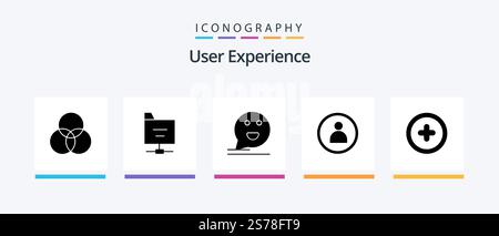 User Experience Glyph 5 Icon Pack Including person . server. mail. comment. Creative Icons Design Stock Vector