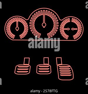 Neon dashboard pedals red color vector illustration image flat style light. Neon dashboard pedals red color vector illustration image flat style Stock Vector