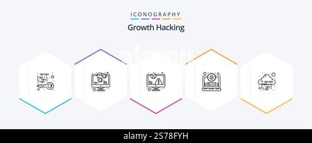 Hacking 25 Line icon pack including profile. account. warn. fire. error Stock Vector