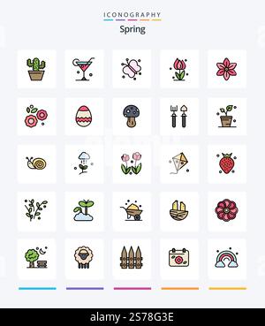 Creative Spring 25 Line FIlled icon pack  Such As flower. nature. butterfly. flower. flora Stock Vector