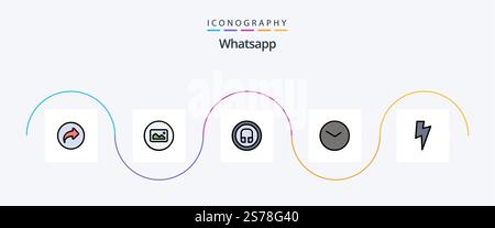 Whatsapp Line Filled Flat 5 Icon Pack Including basic. clock. earphone. time. basic Stock Vector