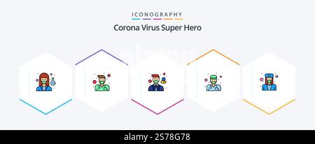 Corona Virus Super Hero 25 FilledLine icon pack including physician. doctor. health. male. covid doctor Stock Vector