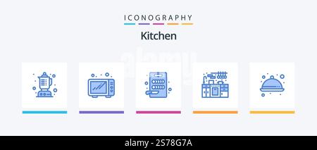 Kitchen Blue 5 Icon Pack Including . ware. kitchen. meal. food. Creative Icons Design Stock Vector