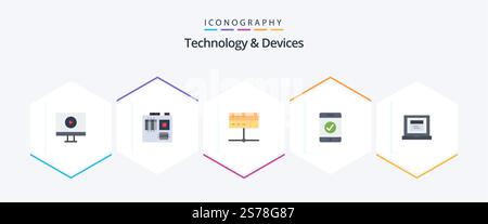 Devices 25 Flat icon pack including . website. devices. laptop. mobile Stock Vector