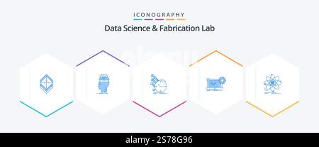 Data Science And Fabrication Lab 25 Blue icon pack including electronics. blueprint. knowledge. research. of Stock Vector