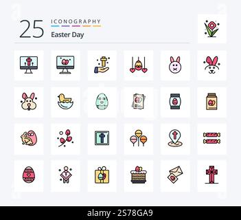 Easter 25 Line Filled icon pack including bynny. easter. hand. heart. easter Stock Vector